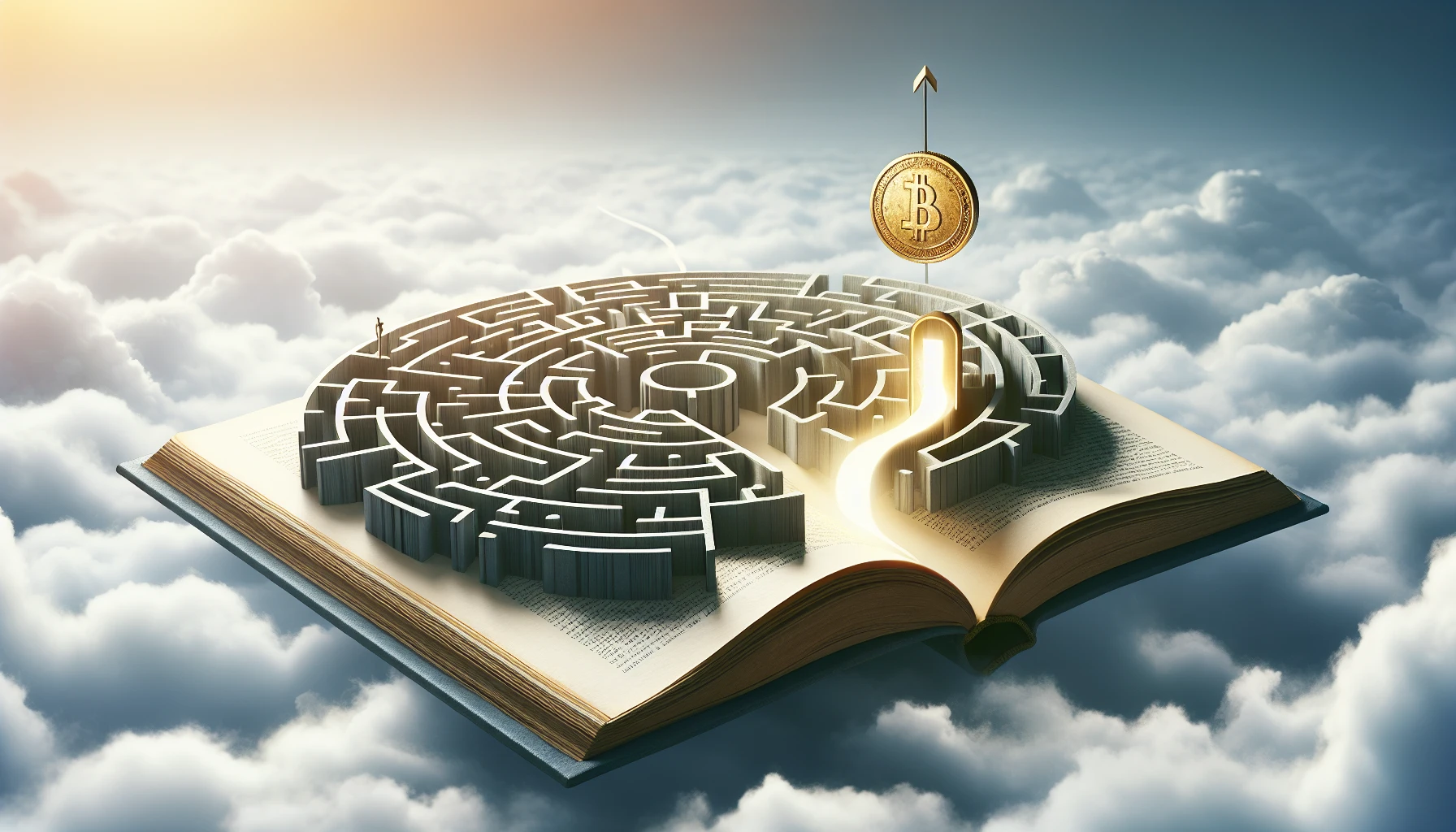 An open book with a maze inside, symbolizing debunking myths about debt and bankruptcy to pave the way for financial stability
